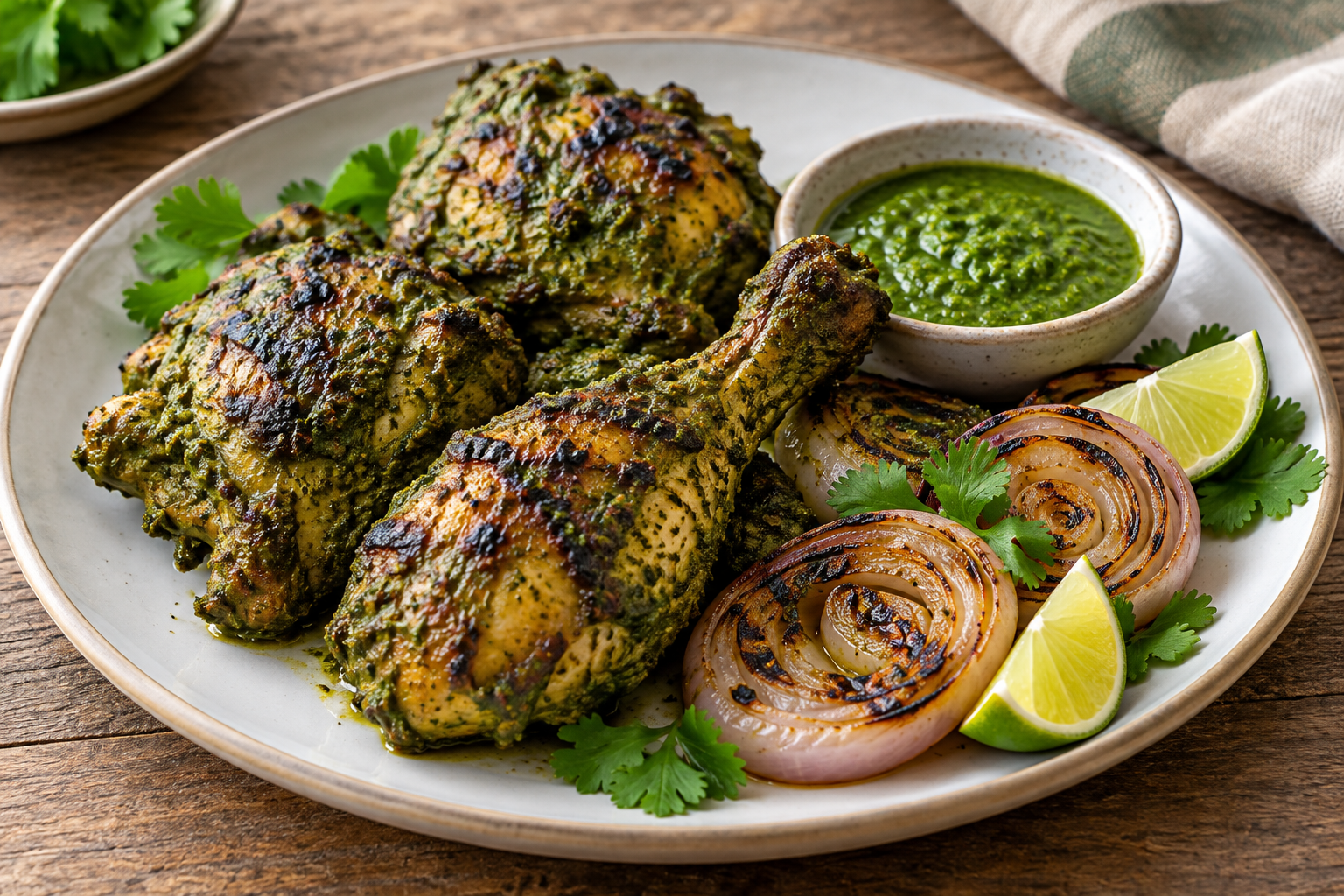Goan cafreal chicken with green herb sauce