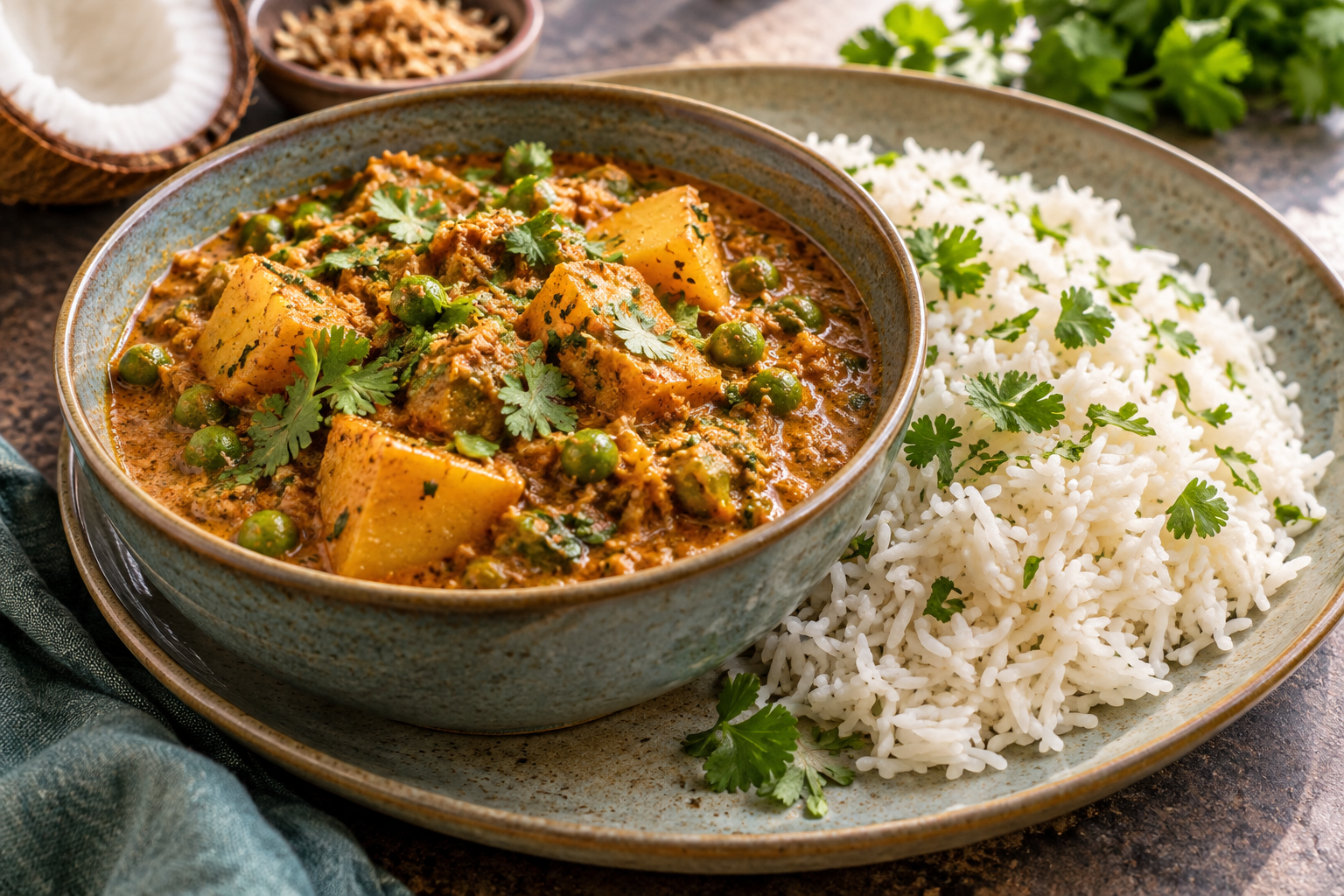 Goan vegetable xacuti with rice